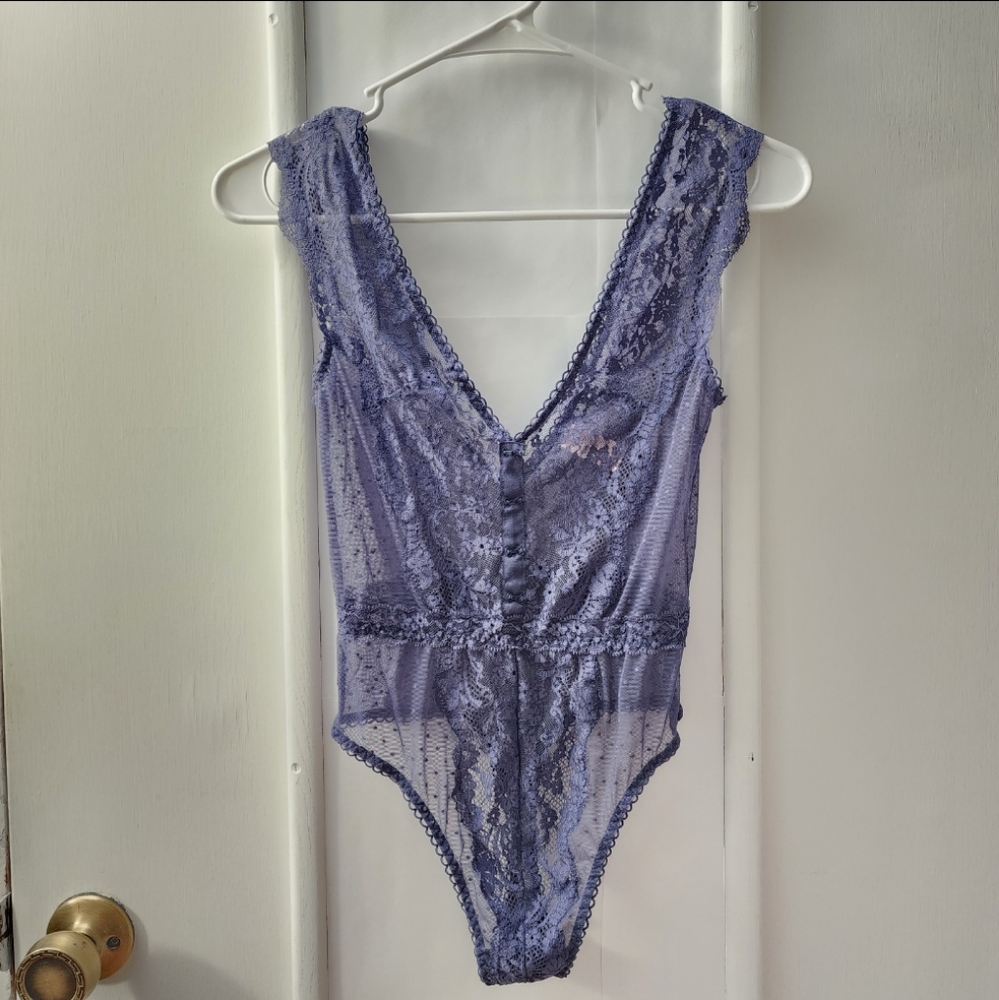 Victoria's Secret Dusty Blue Lace Teddy Bodysuit One Piece Size XS NWOT